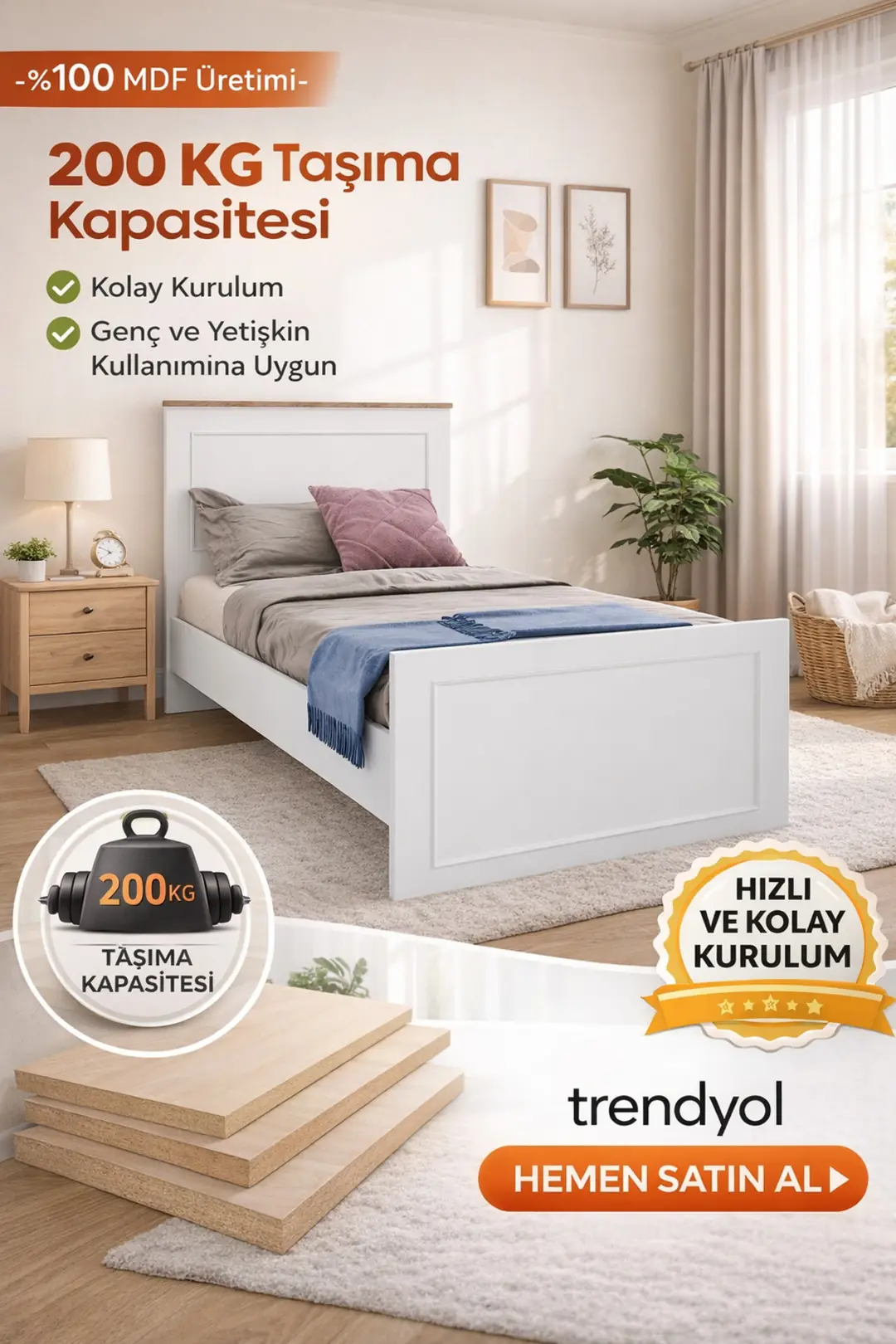 Smart Karyola 100x200 (%100MDF) 2