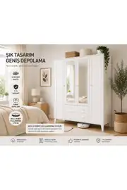 madrid 4 kapaklı,aynalı,10 raflı,2 çekmeceli dolap/gardırop (%100mdf) 3
