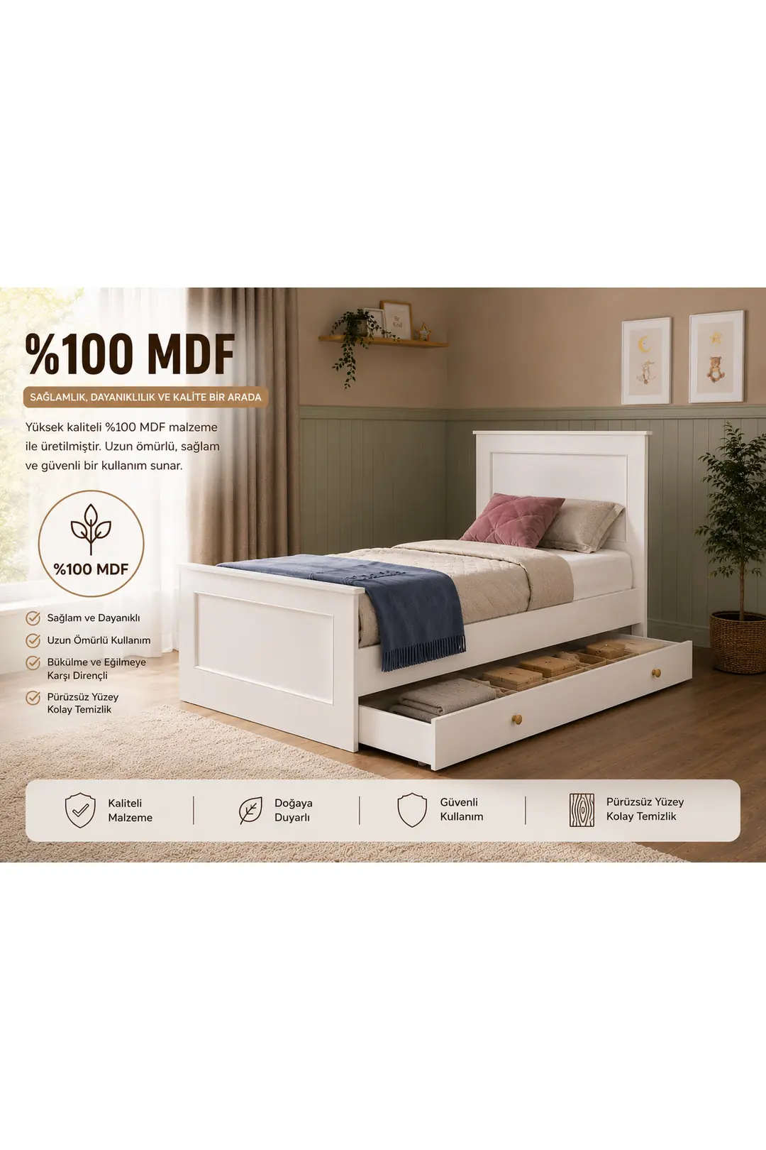 madrid yavru yataklı,depolama alanlı karyola (%100mdf) 4