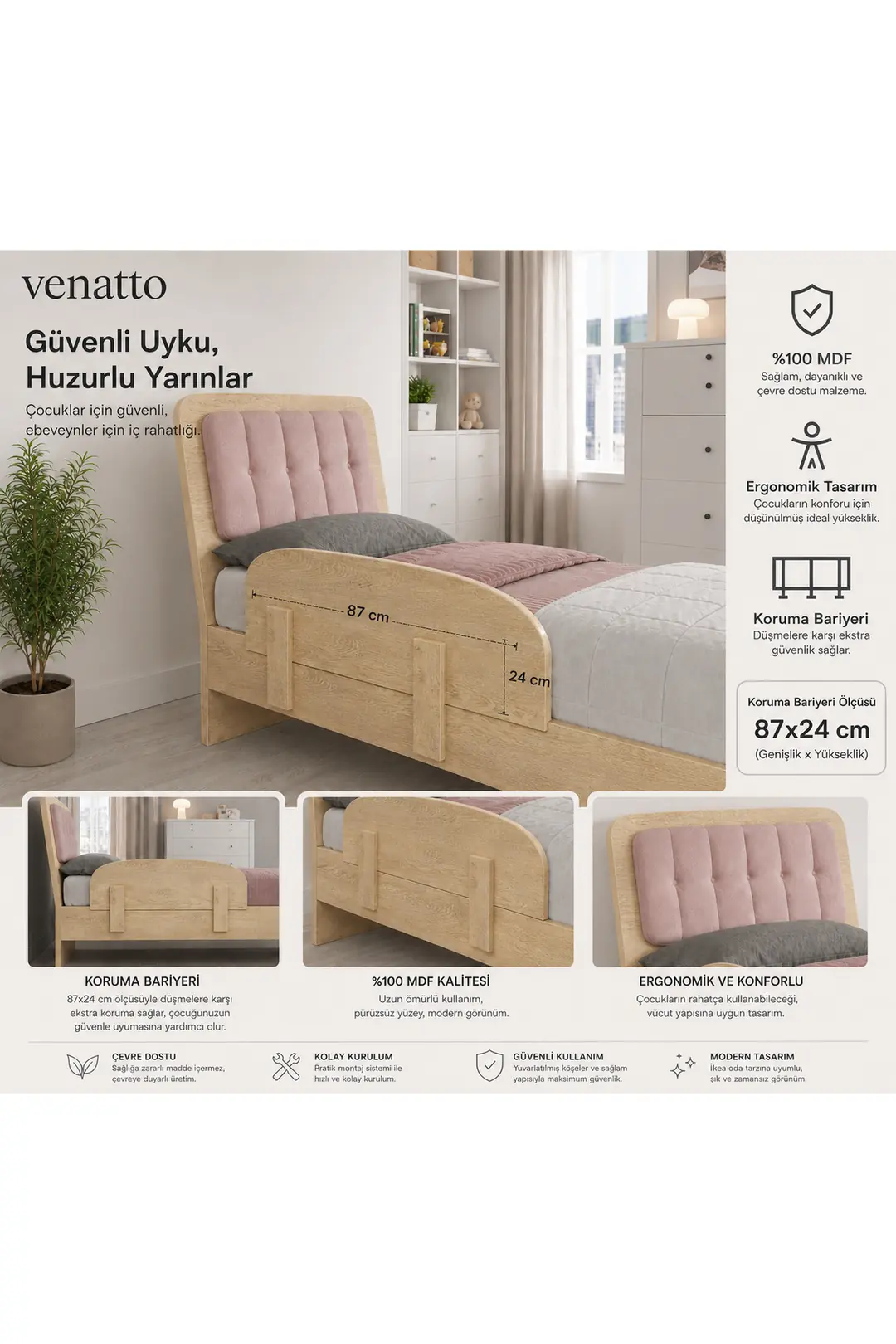 karyola güvenlik bariyeri 18cm kalınlığa uyumlu (%100mdf) 1