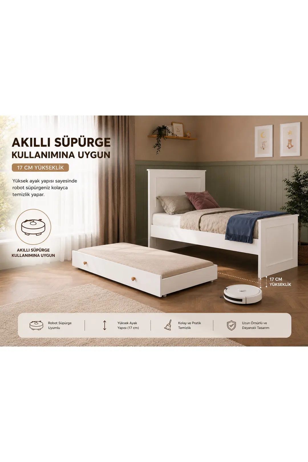 madrid yavru yataklı,depolama alanlı karyola (%100mdf) 6